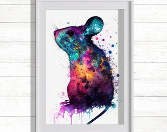 Watercolor Mouse Portrait | PRINTABLE wall art | DIGITAL art print | Colorful animal painting | Instant download