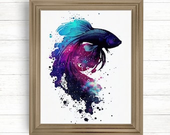 Watercolor Betta Fish Portrait | PRINTABLE wall art | DIGITAL art print | Colorful animal painting | Instant download