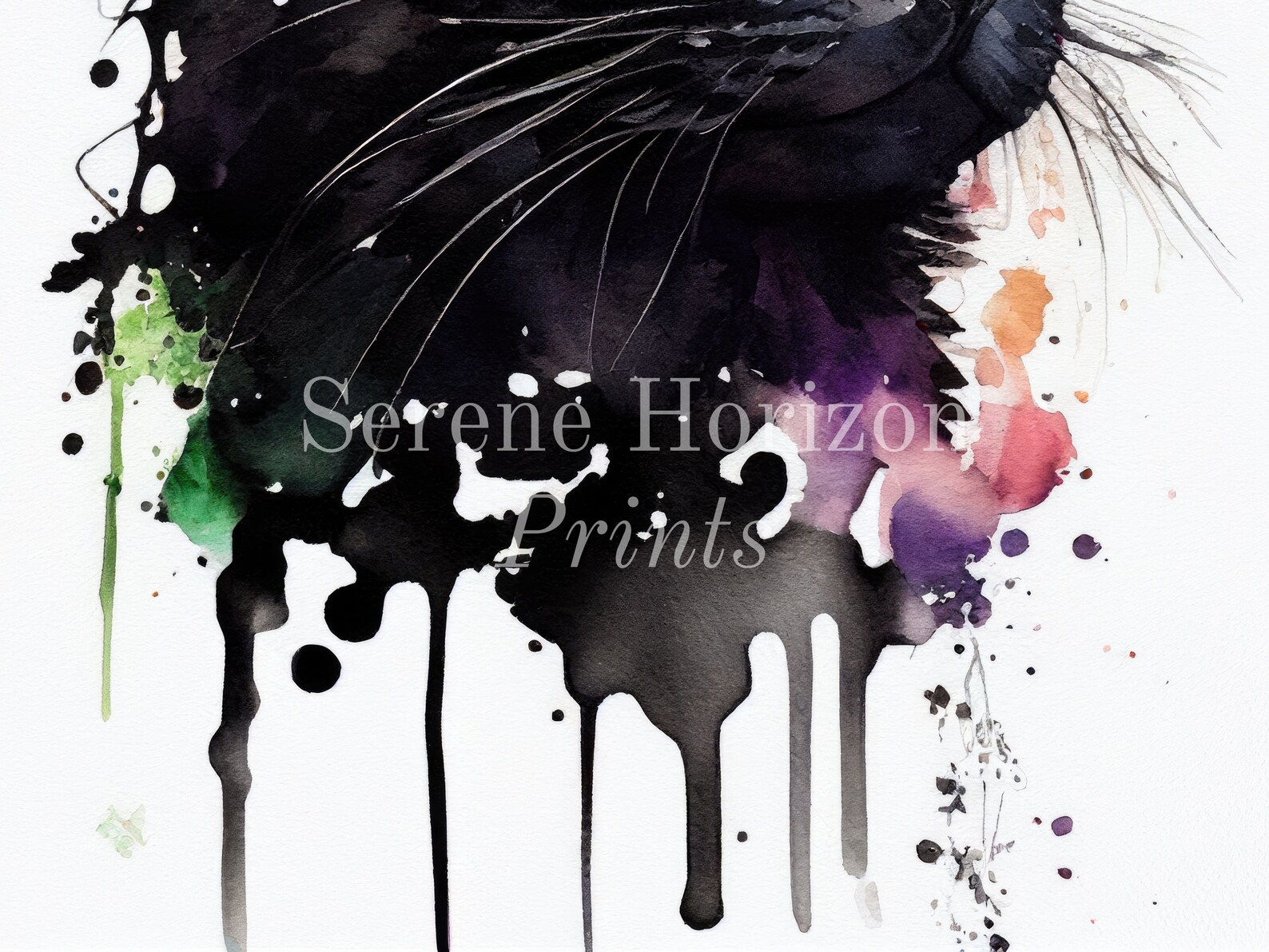 Watercolor Black Cat Portrait | PRINTABLE Wall Art | DIGITAL Art Print ...