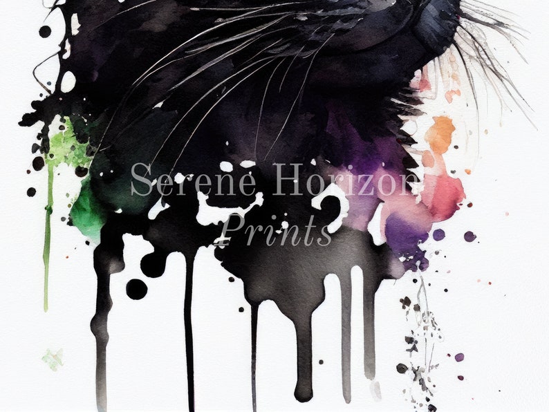 Watercolor Black Cat Portrait | PRINTABLE Wall Art | DIGITAL Art Print ...