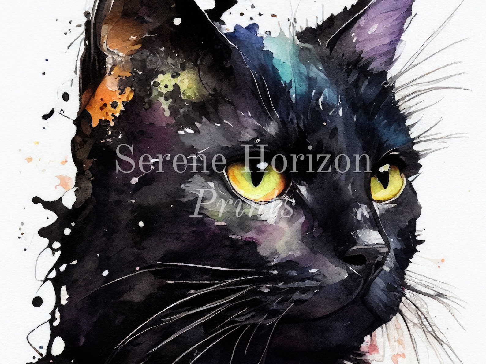 Watercolor Black Cat Portrait | PRINTABLE Wall Art | DIGITAL Art Print ...
