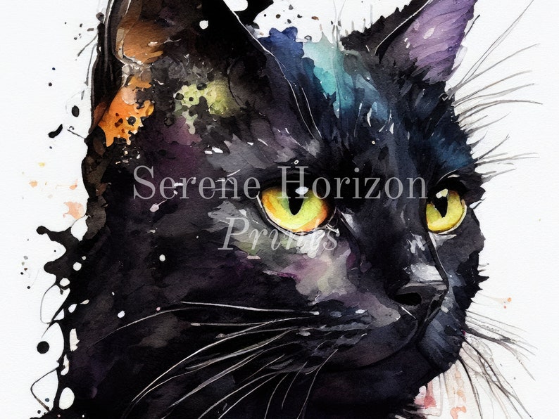 Watercolor Black Cat Portrait | PRINTABLE Wall Art | DIGITAL Art Print ...