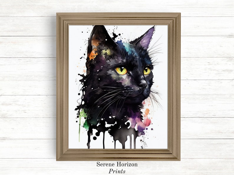 Watercolor Black Cat Portrait | PRINTABLE Wall Art | DIGITAL Art Print ...