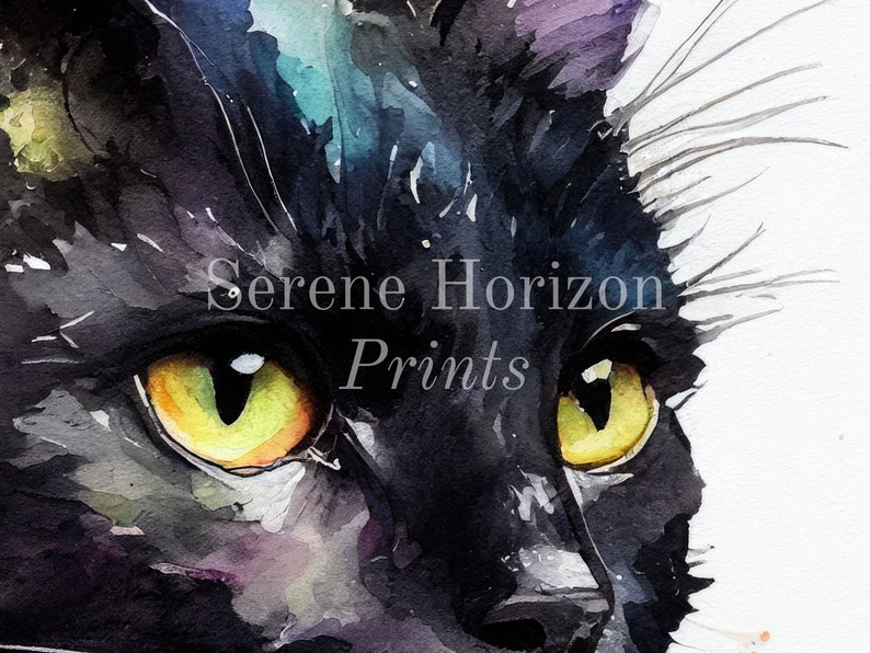 Watercolor Black Cat Portrait | PRINTABLE Wall Art | DIGITAL Art Print ...