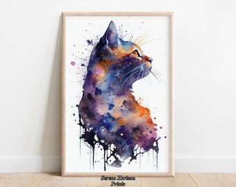 Watercolor Cat Portrait | PRINTABLE wall art | DIGITAL art print | Colorful cat painting | Instant download