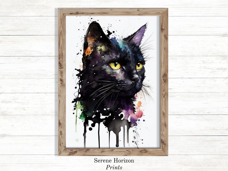 Watercolor Black Cat Portrait | PRINTABLE Wall Art | DIGITAL Art Print ...