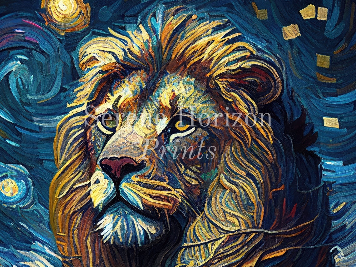 Van Gogh Inspired Lion Portrait | Printable Wall Art | Classic Art ...
