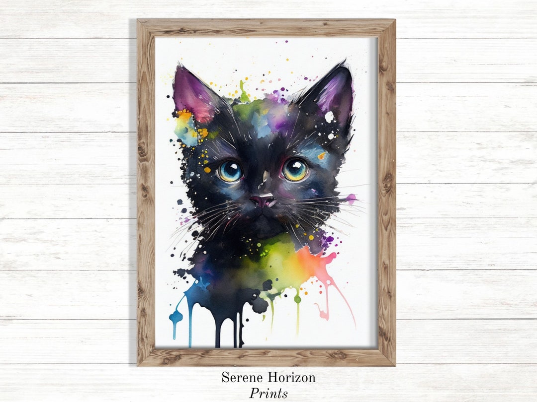 Watercolor Black Kitten Portrait | PRINTABLE Wall Art | DIGITAL Art ...