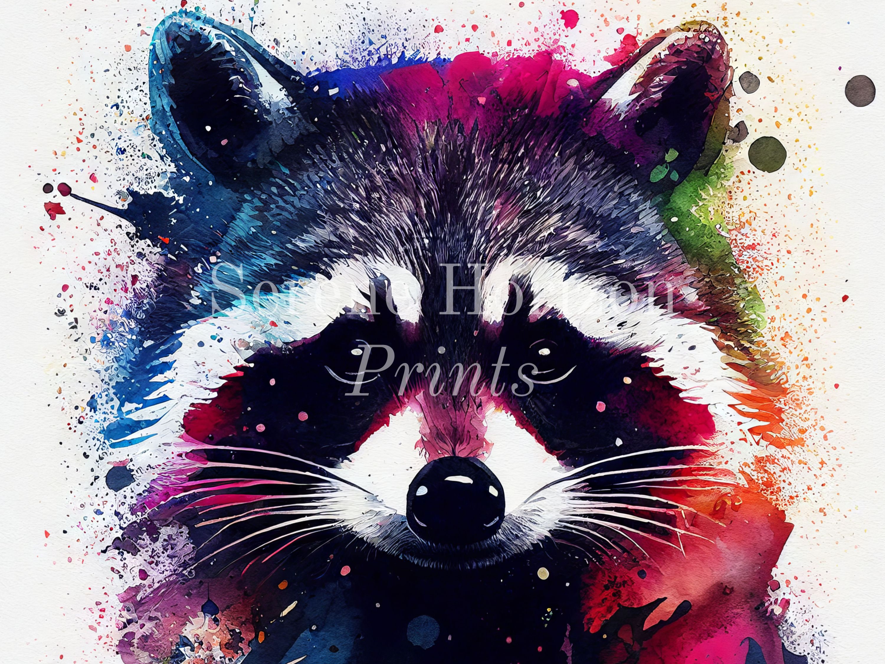 Colorful Raccoon Watercolor Raccoon Portrait PRINTABLE Wall Art DIGITAL Art Print ...
