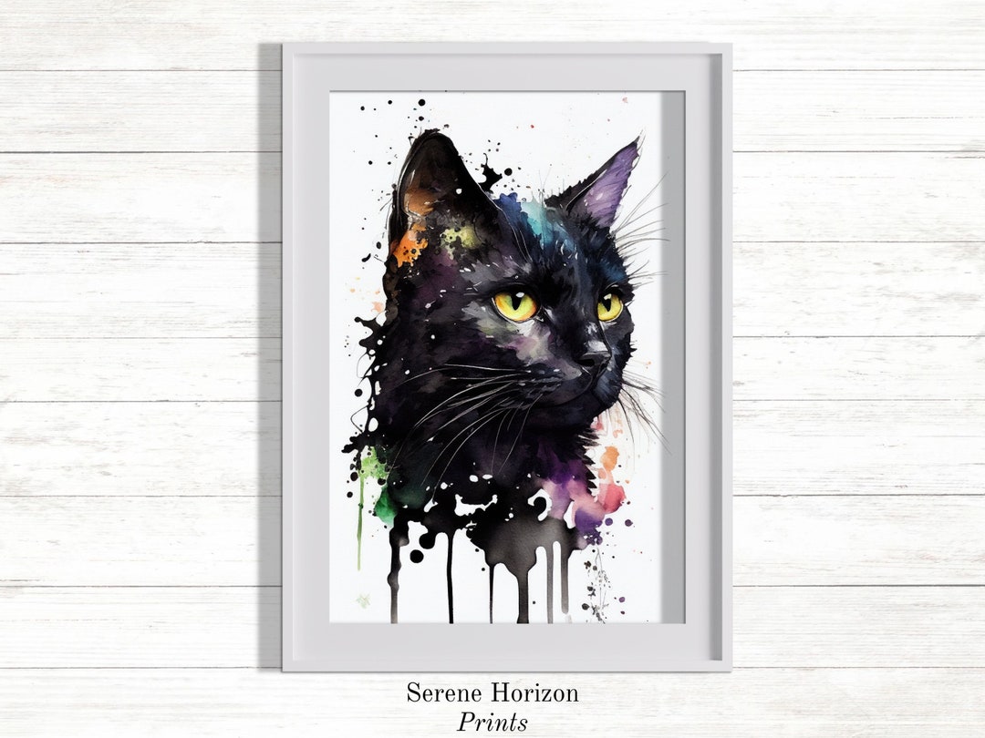 Watercolor Black Cat Portrait | PRINTABLE Wall Art | DIGITAL Art Print ...