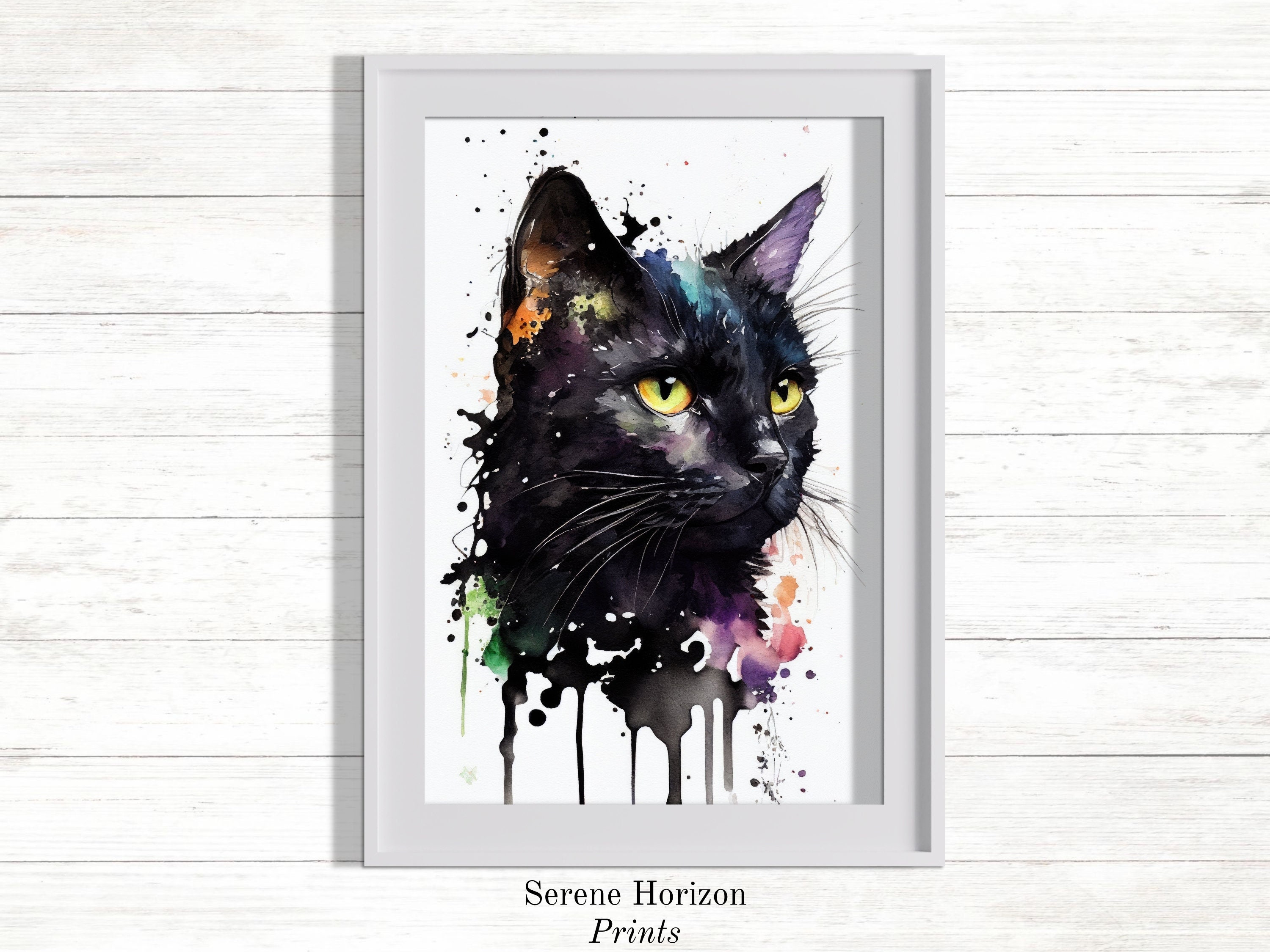 Watercolor Black Cat Portrait PRINTABLE Wall Art DIGITAL Art Print ...