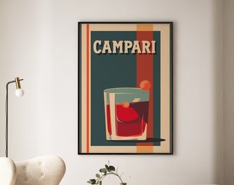 Vintage CAMPARI Italian poster with frame! wall art for cocktail lovers