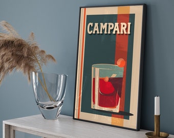 Vintage CAMPARI Italian poster, wall art for cocktail lovers