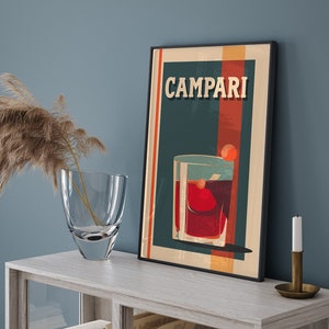 Vintage CAMPARI Italian poster, wall art for cocktail lovers