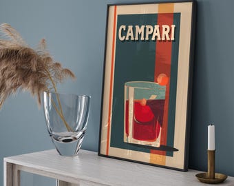 カンパリ ヴィンテージ イタリアンセ ポスター |レトロ カクテル Muurkunst、Cadeau voor Cocktailliefhebbers、Bar Keuken Decor