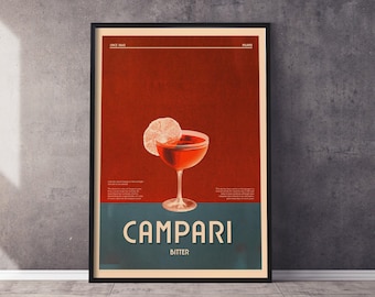 Bitter Campari Vintage Italian Poster | Retro Cocktail Wall Art, Gift for Aperitivo Lovers, Home Bar Kitchen Decor