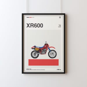 Honda XR 600 red vintage poster, retro motorcycle wall art