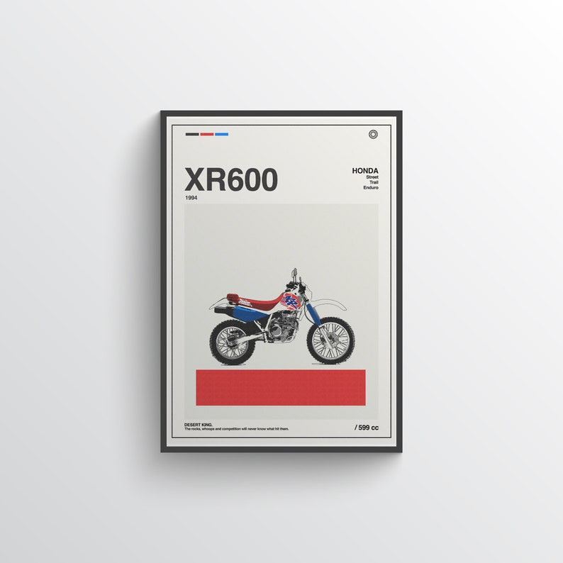 Honda XR600R 1993 1994 Vintage Poster | Retro Enduro Wall Art, Gift for ...