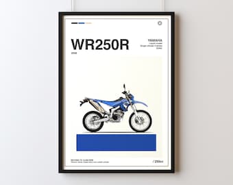 Yamaha WR250R vintage sketched poster, enduro street off road motorcycle retro wall art