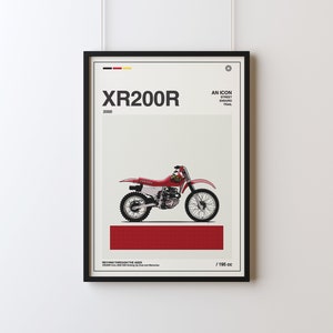 Honda XR200 R Vintage poster, hand sketched motorcycle wall art