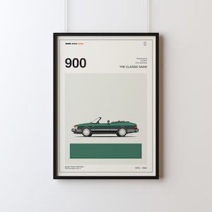 Vintage SAAB 900 convertible poster, wall art for oldtimer enthusiasts