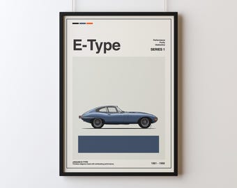 JAGUAR E-Type series 1 vintage poster, retro wall art