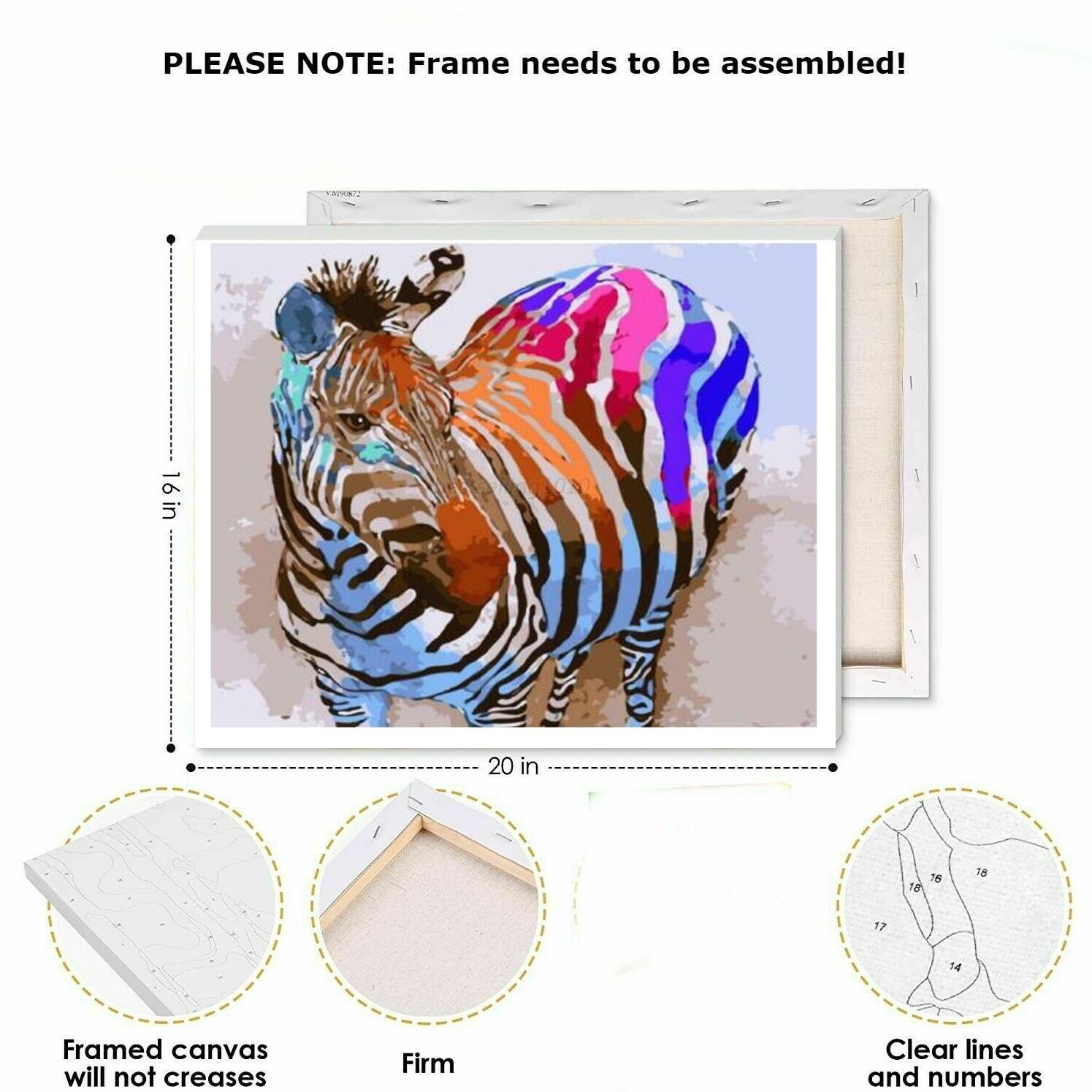 K-DIY Colourful Zebra DIY Oil Acrylic Painting Kit Paint by