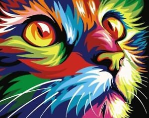Cats PAINT by NUMBER Adult Kit ,modern Artist Inspired , Bold Colors ,easy  DIY Beginners Acrylic Paint Canvas Kit ,wall Decor Gift 