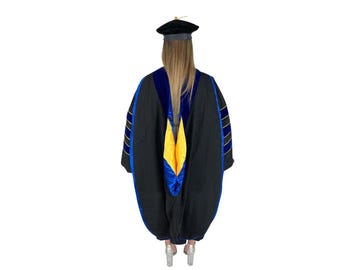 Wesiti Unisex Deluxe Doctoral Graduation Gown Doctoral Hood And 8 Side Tam Academic Faculty Regalia Doctoral Robe, Purple, Size 45 - View #6