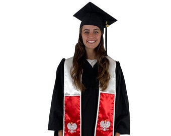 Poland Graduation Stole | Embroidered Eagle, Polish Heritage Sash
