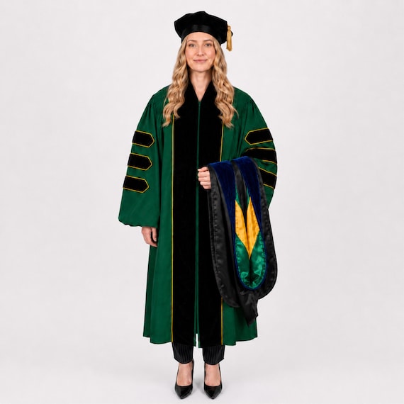 doctorate graduation dress Jun Yingxian Doctoral Suit Made with a higher quality polyester Green Doctoral Gown and Tam