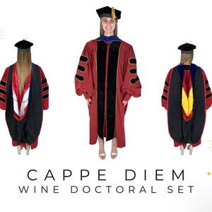 Cappe Diem Customizable Doctoral Gown, Hood, & Tam Deluxe Set | Graduation Attire for University Doctorate Students, Professors, and Faculty