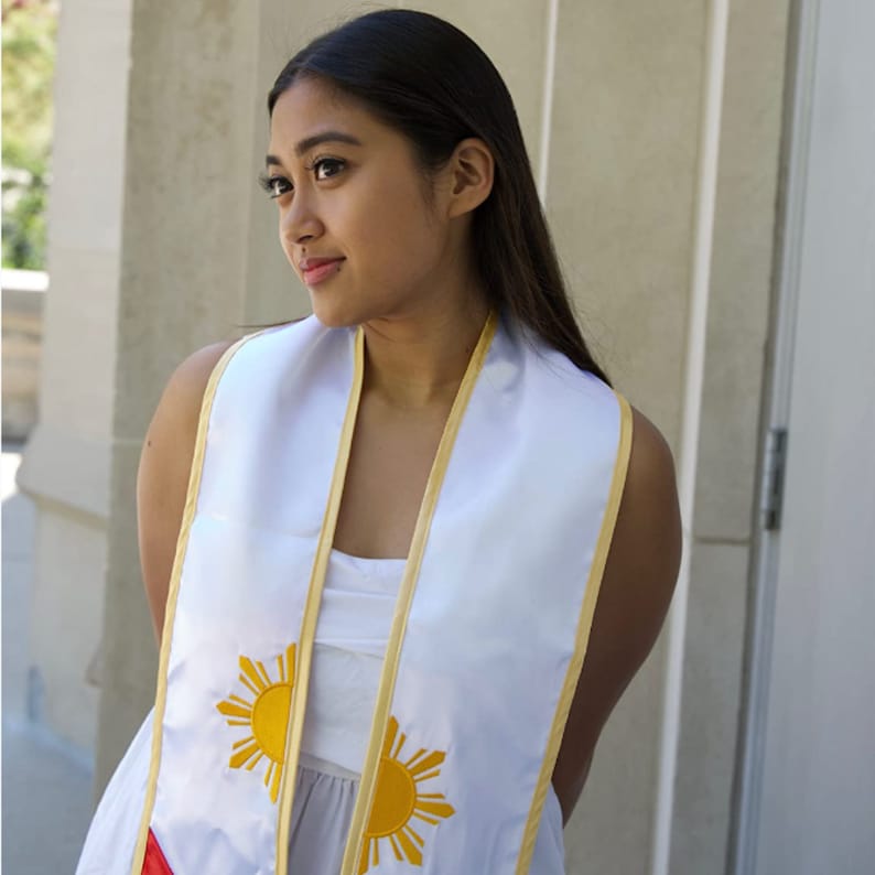 Cappe Diem Flag Graduation International Stole Sash Study Abroad custom Filipino graduation stole Phillipines Sash Class of 2024 latino kente stall stoll grads graduacion american scarf shawl stash stolas graduación adulto