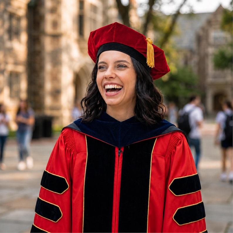 Red Doctorate Robe Red Doctoral Gown, Hood, Tam Graduation Set | Deluxe Graduation Attire ...