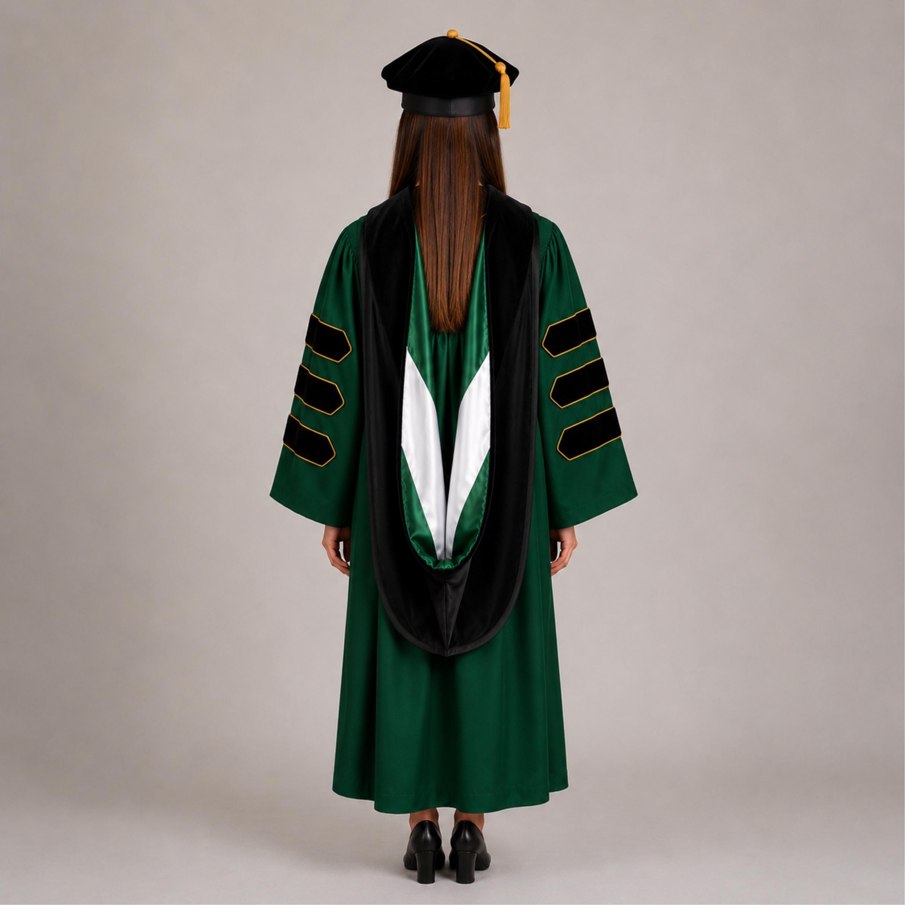 Green Doctoral Gown and Tam Deluxe Graduation Set | Graduate Attire for University Doctorate Students, Professors, and Faculty Green Doctoral Gown and Tam Deluxe Graduation Set | Graduate Attire for University Doctorate Students, Professors, and Faculty