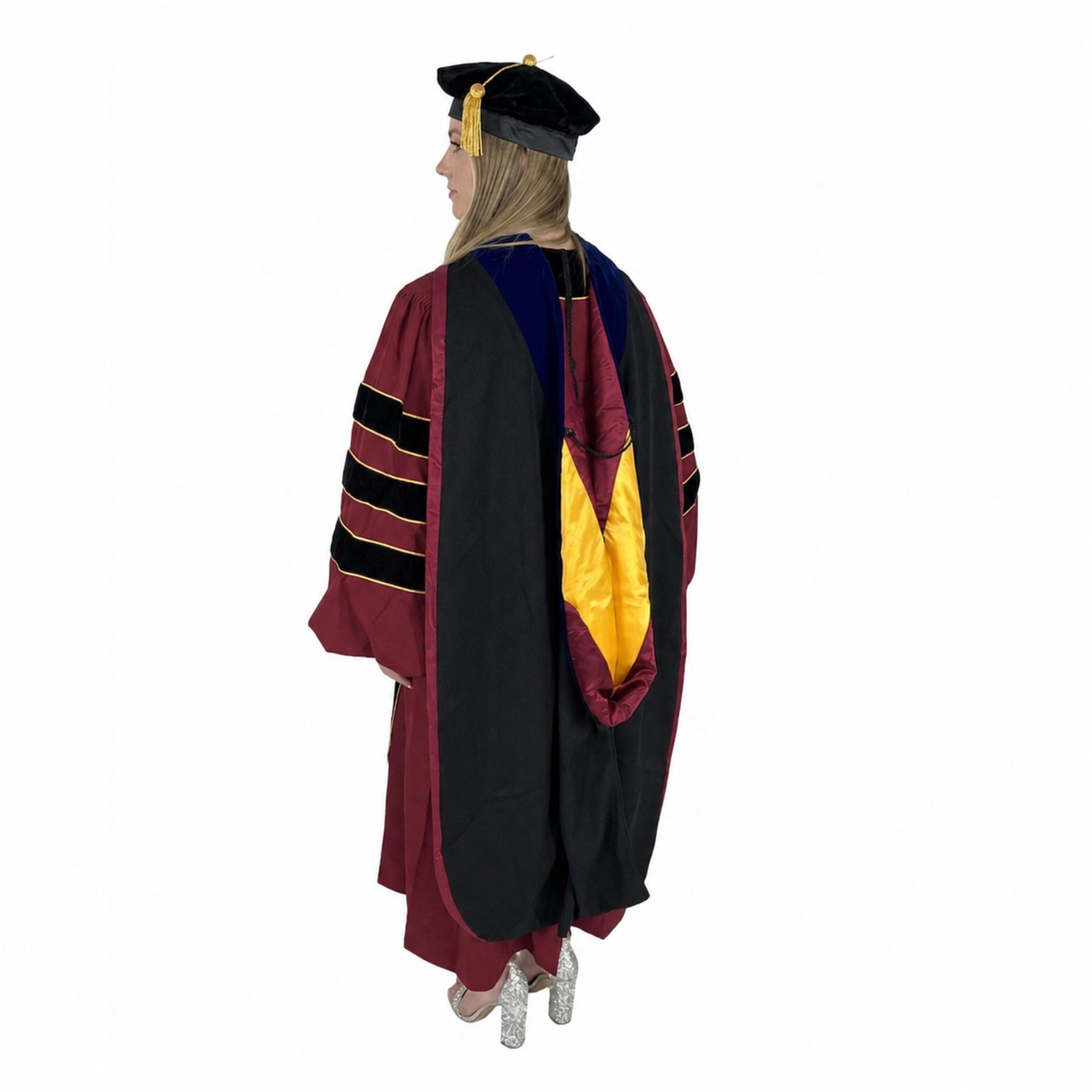 doctoral graduation dresses GraduationMall Deluxe Doctoral Graduation Gown Tam Set for Faculty and Professor Phd Blue Velvet with Gold Piping 60(6'3"-6'5") at Amazon Men's Clothing store