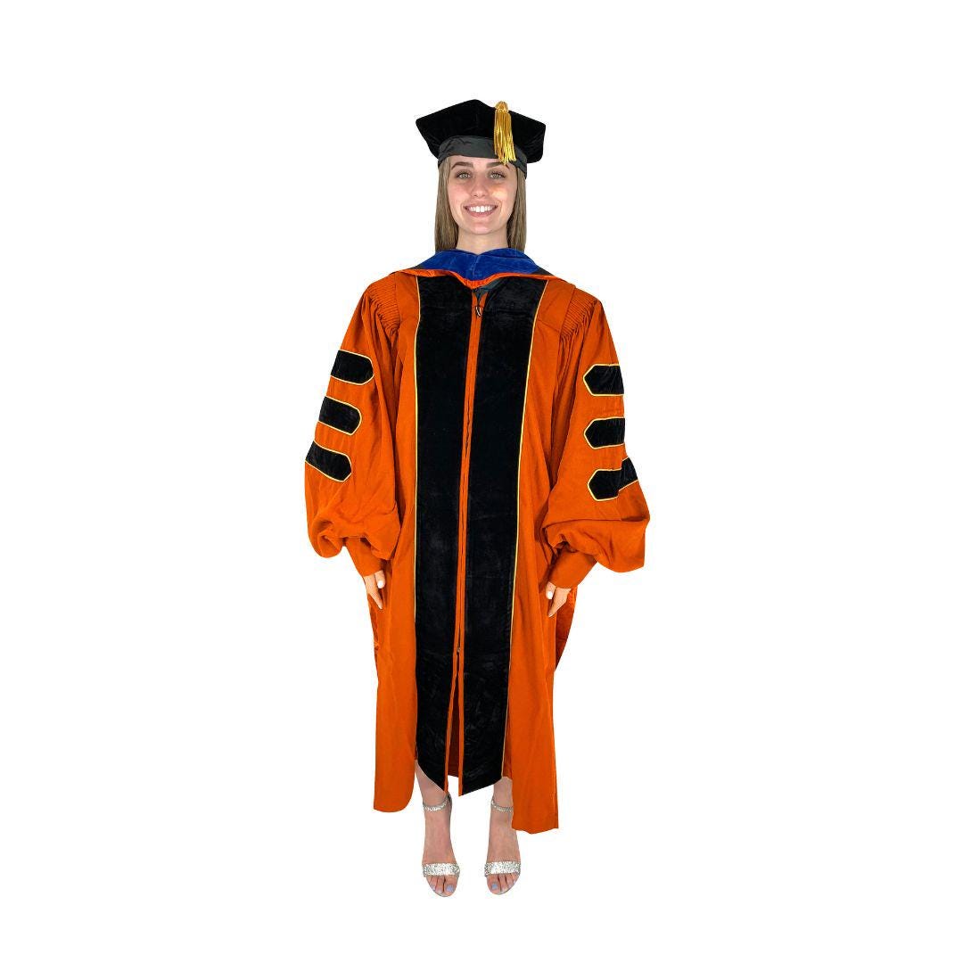 Orange Doctoral Graduation Gown Hood & Tam Regalia Set