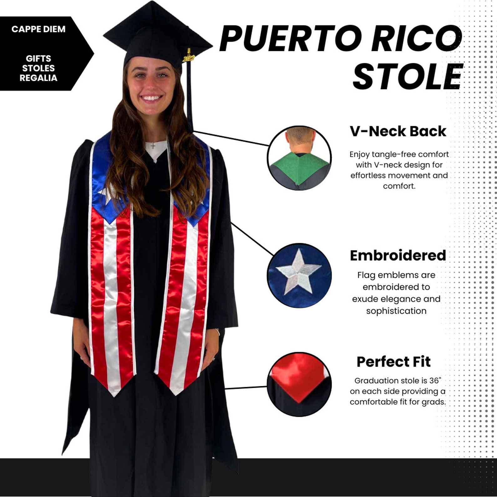 Puerto Rican Graduation Stole With Embroidered Emblems - Etsy