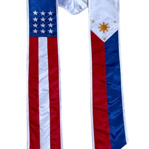 Étole de remise des diplômes des Philippines Écharpe de remise des diplômes des Philippines, promotion 2024, cadeau de remise des diplômes pour adultes unisexe #3-PHL & USA Flag