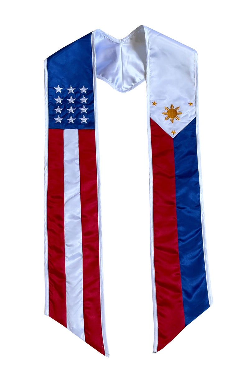 Étole de remise des diplômes des Philippines Écharpe de remise des diplômes des Philippines, promotion 2024, cadeau de remise des diplômes pour adultes unisexe #3-PHL & USA Flag