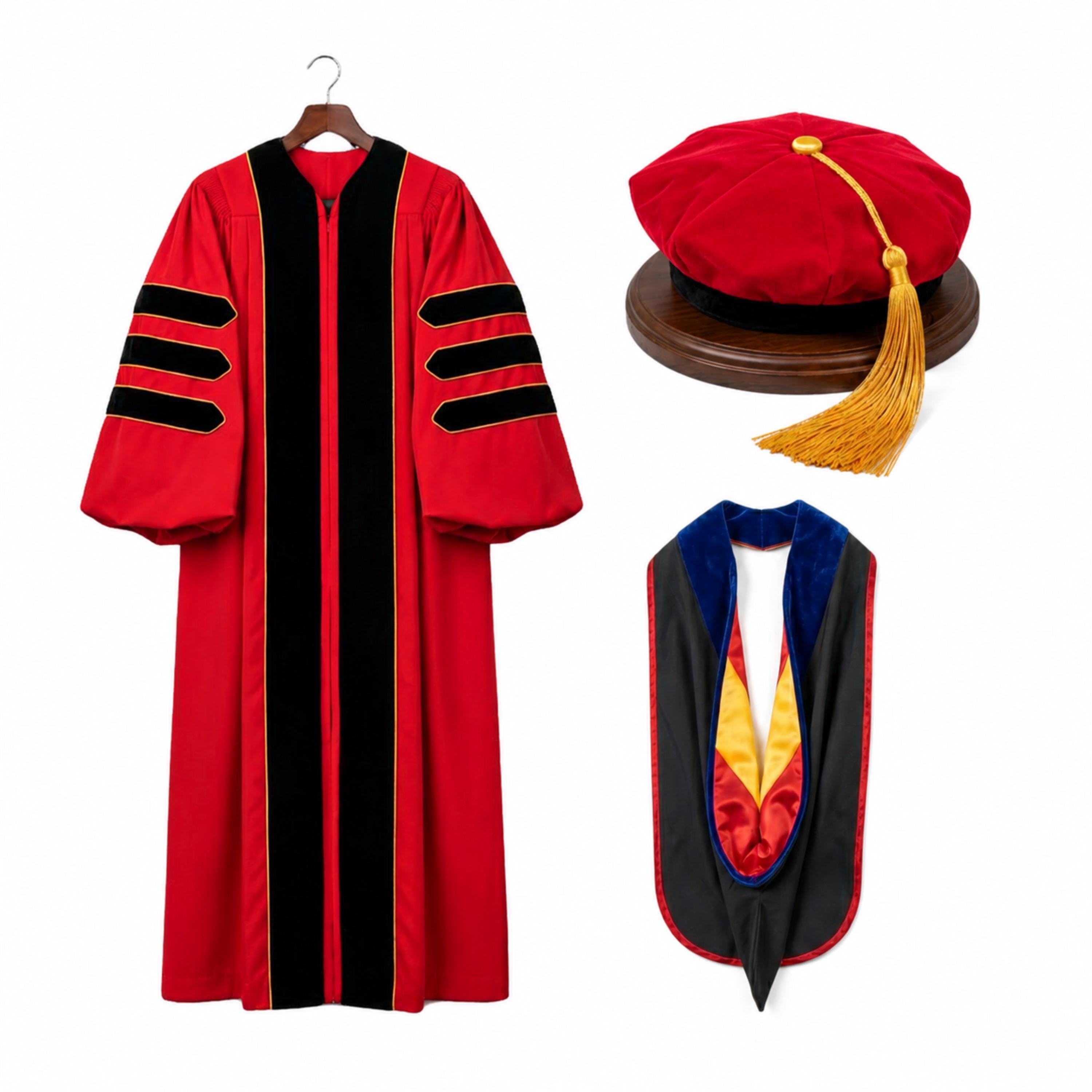 Red Doctorate Robe Red Doctoral Gown and Tam Deluxe Graduation Set | Graduate Attire for ...