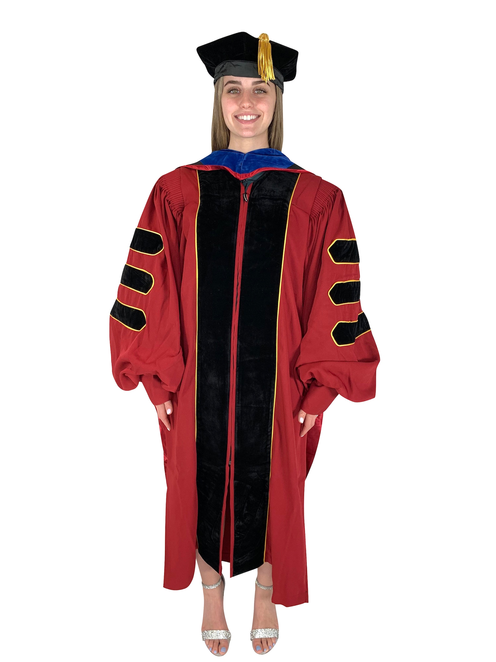 Cappe Diem Doctoral Wine Gown, Hood, and Tam Deluxe Set Graduation ...