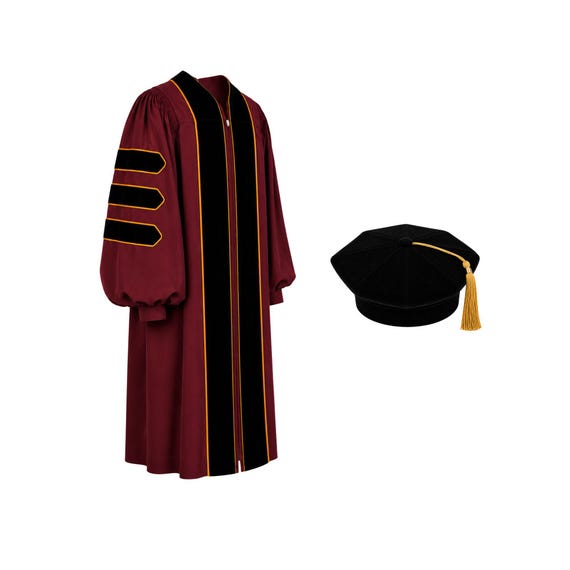 Wine Doctoral Gown and Tam Deluxe Graduation Set