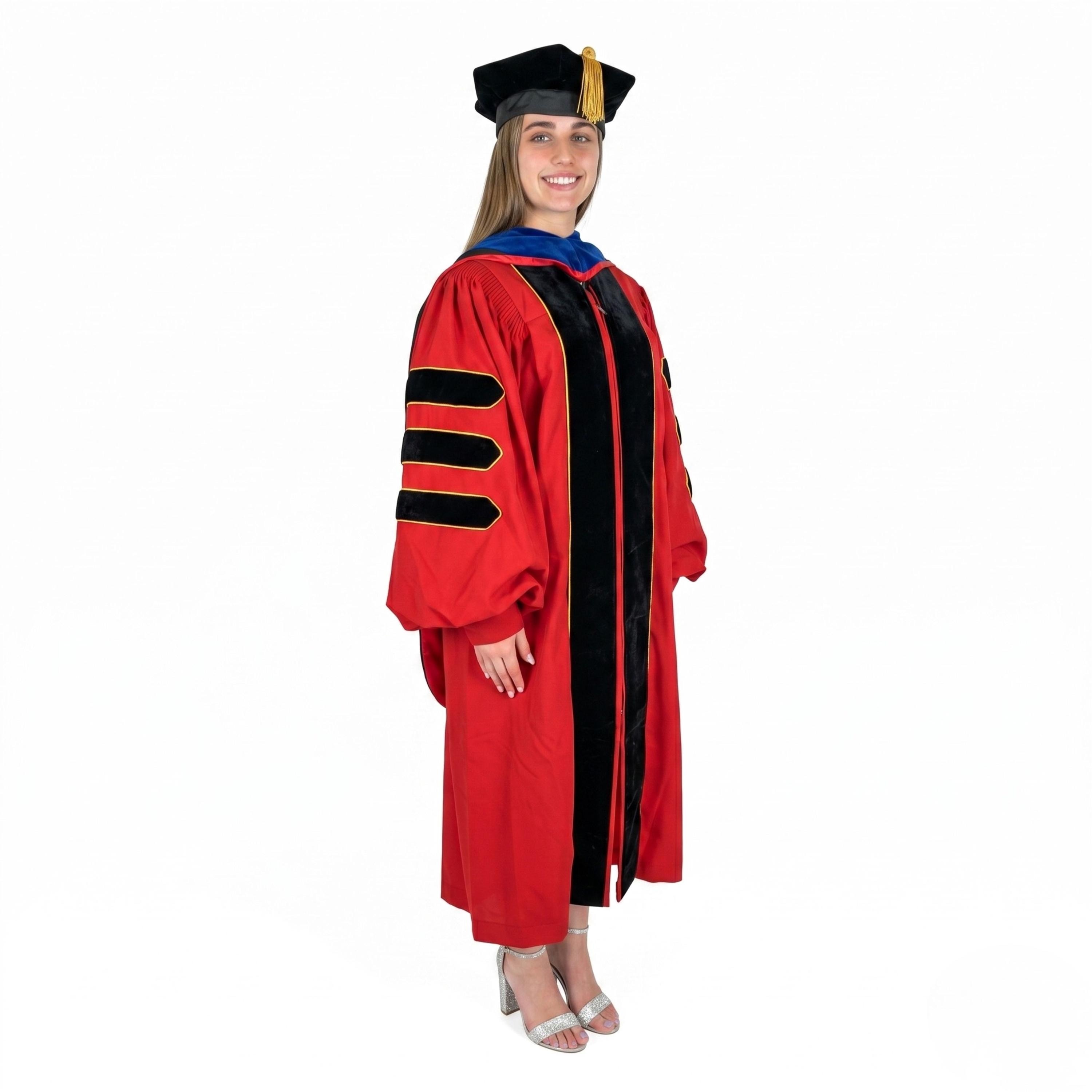 Red Doctorate Robe Red Doctoral Gown, Hood, Tam Graduation Set | Deluxe Graduation Attire ...