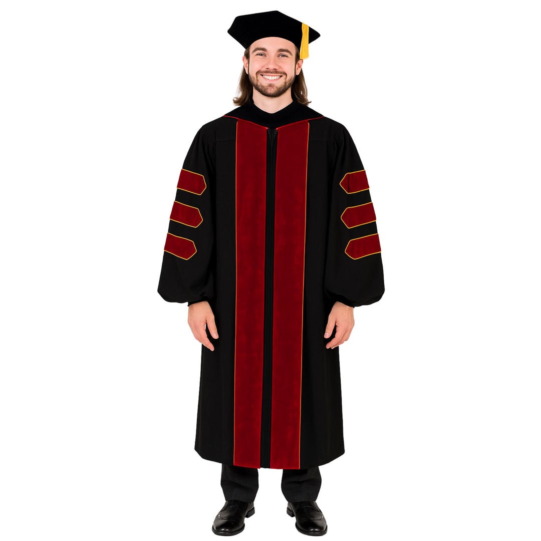 graduation dress doctorate Customized Doctoral Graduation Gown Tam Black-8S & Hood White main image 0