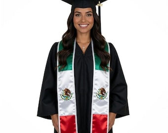 Embroidered Mexico Flag Graduation Stole | Mexican Heritage Sash 2026