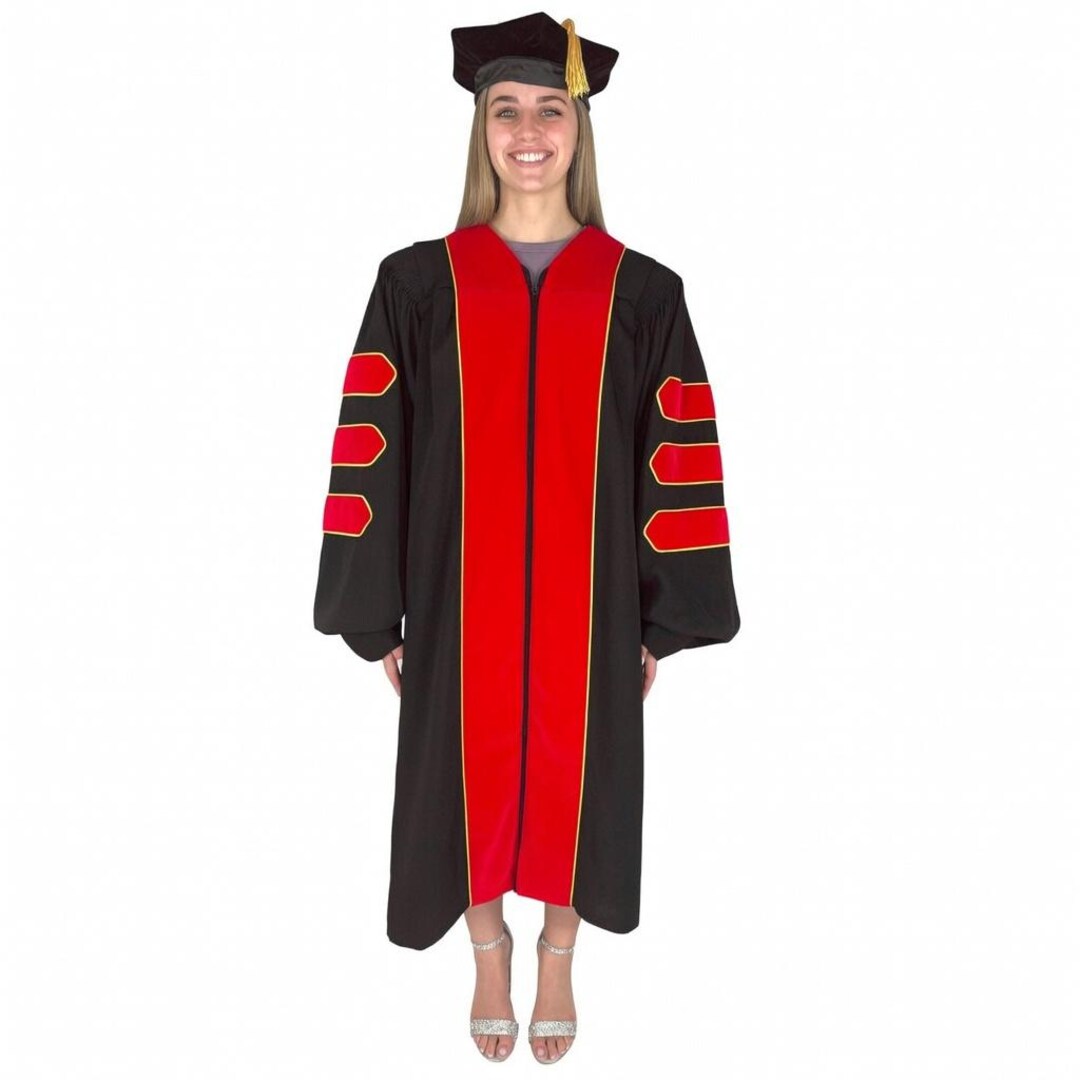 Red Doctorate Robe Black and Red Doctoral Gown and Tam Deluxe Graduation Set | Graduate ...