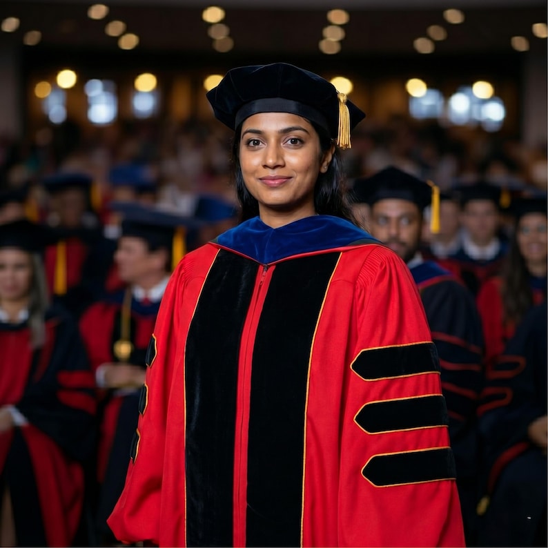 Red Doctorate Robe Red Doctoral Gown, Hood, Tam Graduation Set | Deluxe Graduation Attire ...
