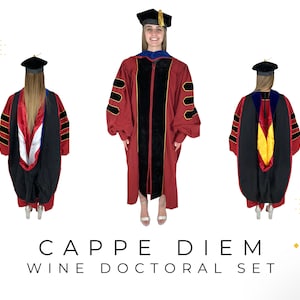 Cappe Diem Customizable Doctoral Gown, Hood, & Tam Deluxe Set | Graduation Attire for University Doctorate Students, Professors, and Faculty