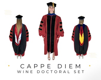 Cappe Diem aanpasbare doctoraatstoga, capuchon en tam deluxe set | Afstudeerkleding voor universitaire doctoraatsstudenten, professoren en docenten